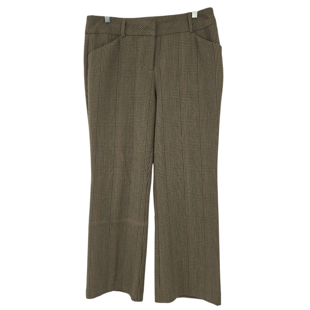 Roz & Ali Dress Pants Womens 10 Brown Plaid Trousers Wide Leg Career